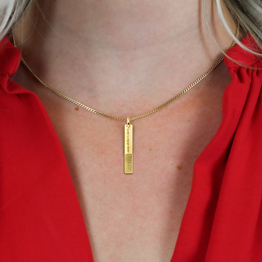 Gold bar pendant with fingerprint and own handwriting