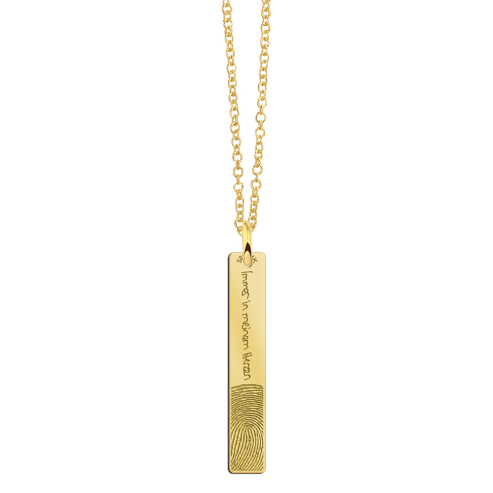 Gold bar pendant with fingerprint and own handwriting