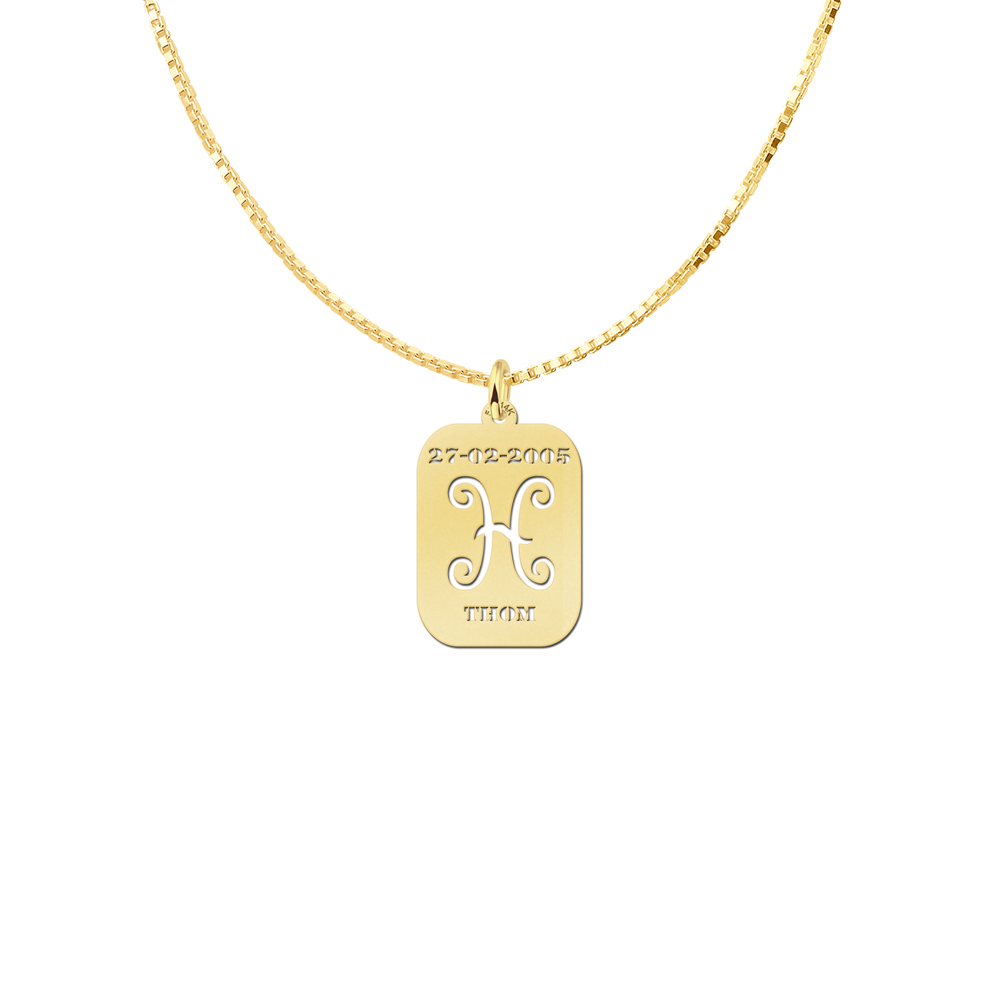 Golden Zodiac Rectangular Namependant Pisces