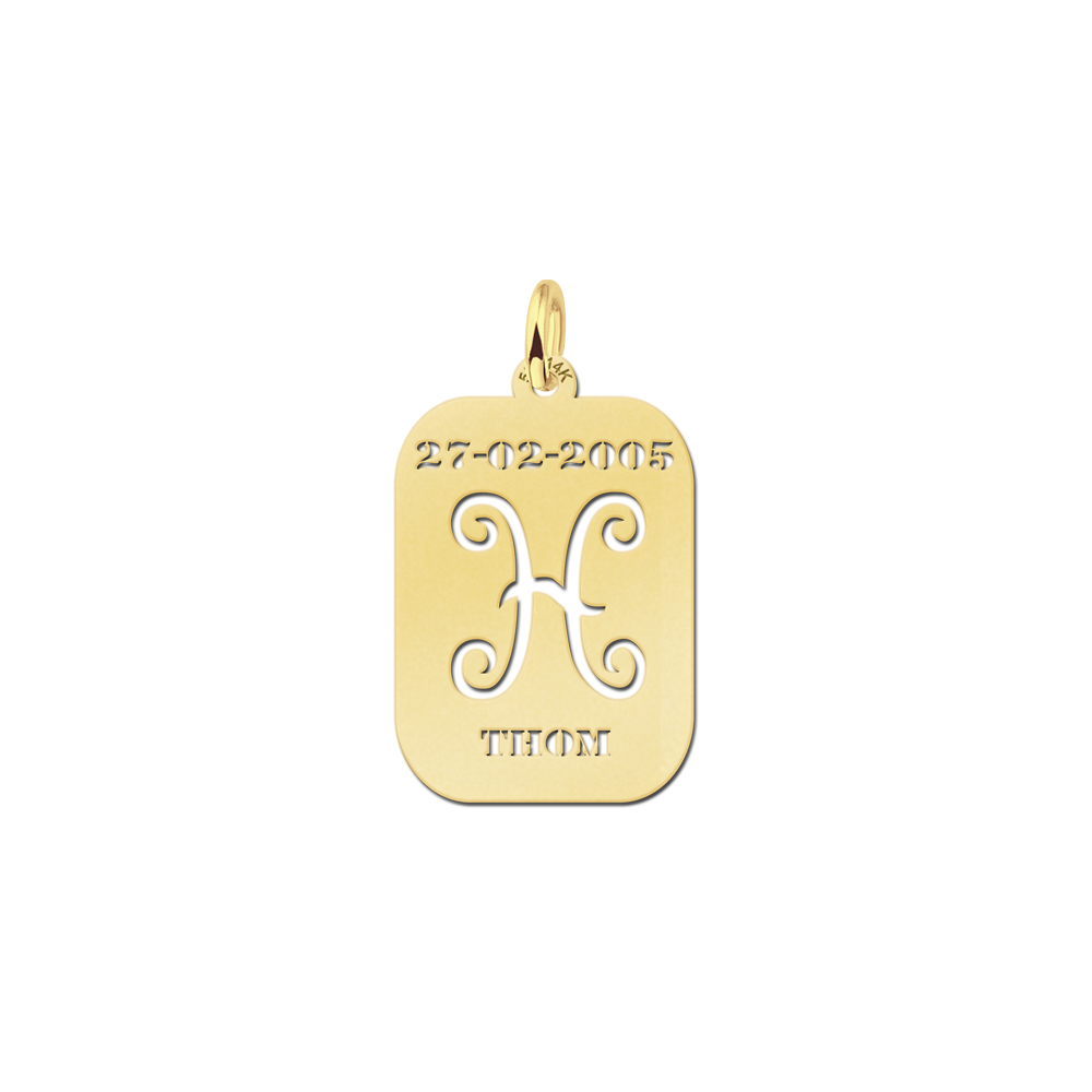 Golden Zodiac Rectangular Namependant Pisces