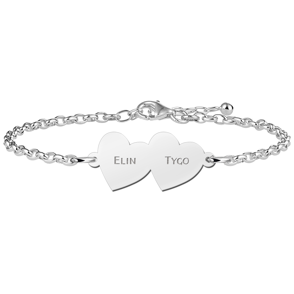 Bracelet of silver with two hearts