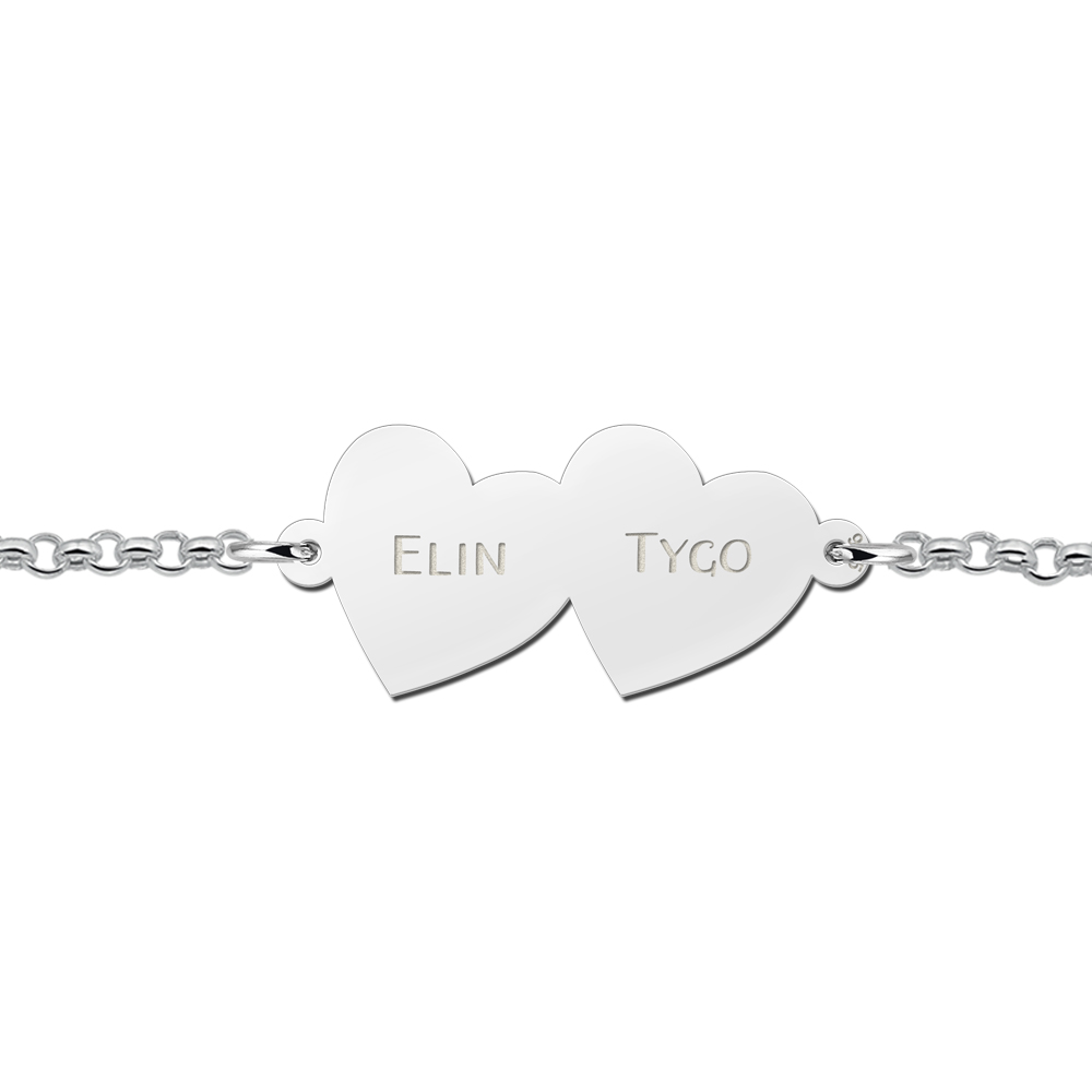 Bracelet of silver with two hearts