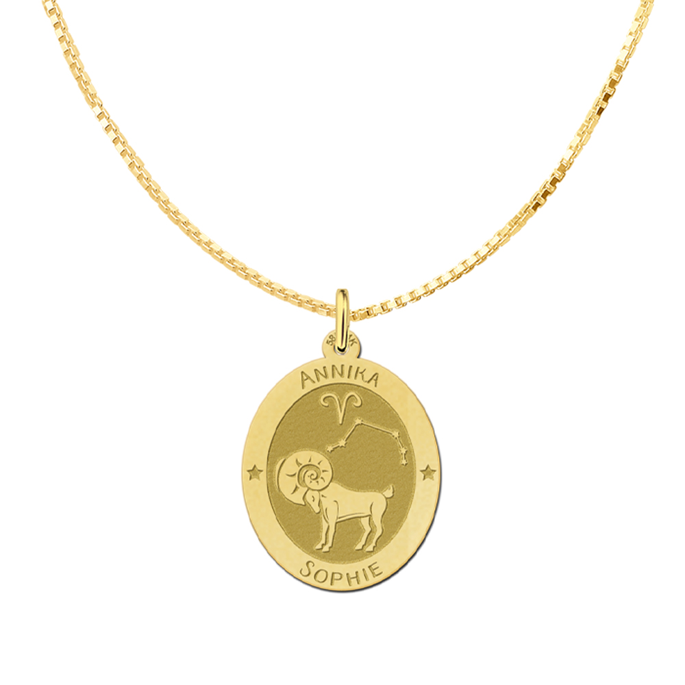 Golden oval zodiac pendant Cancer