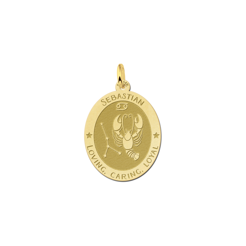 Golden oval zodiac pendant Cancer