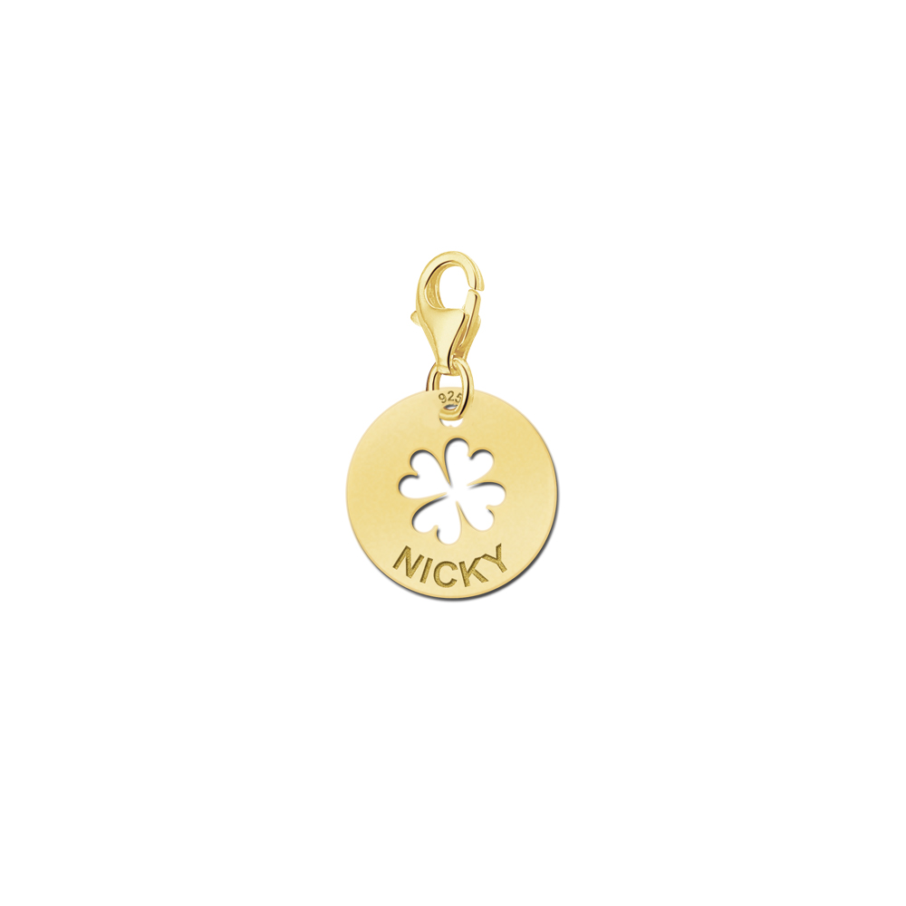 Gold plated four leaf clover name charm