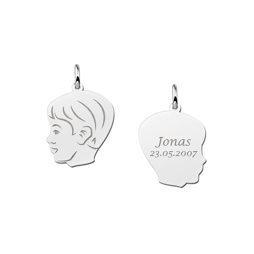 Silver Child head boys pendant with back engraving