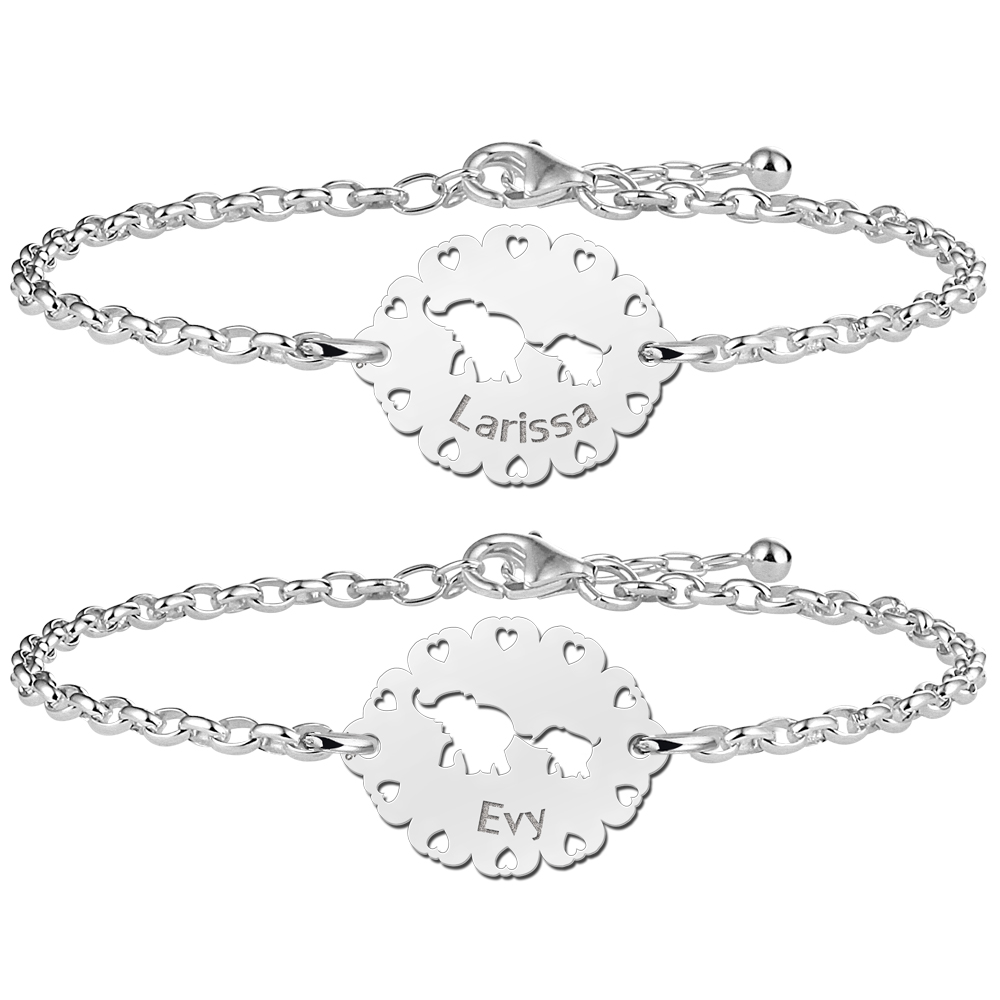Mother daughter bracelets with silver elephants