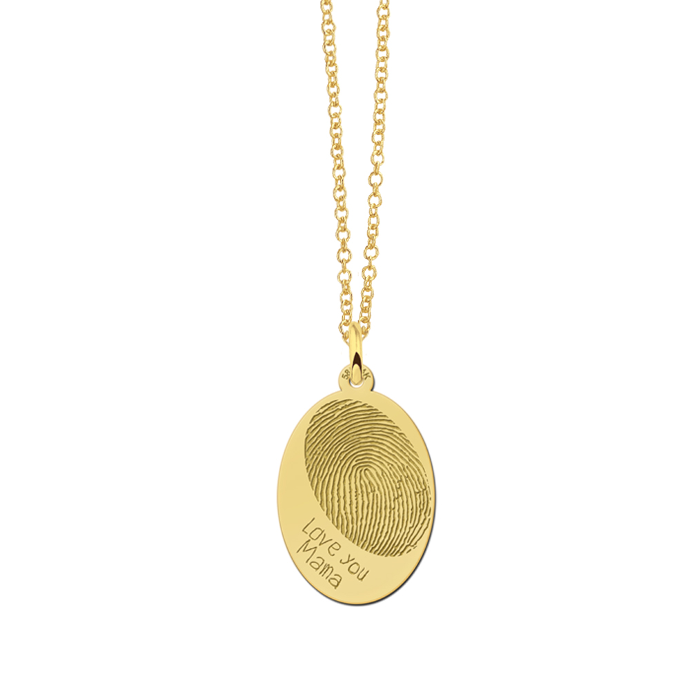 Oval pendant with fingerprint and own handwriting in gold