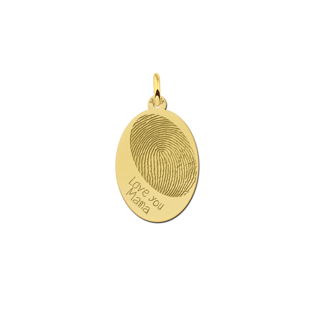 Oval pendant with fingerprint and own handwriting in gold