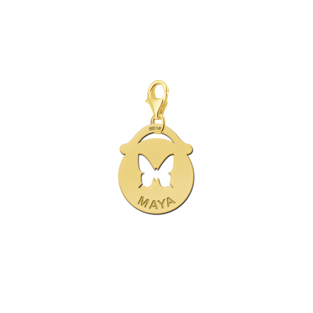 Gold Animal Charm, Round Butterfly