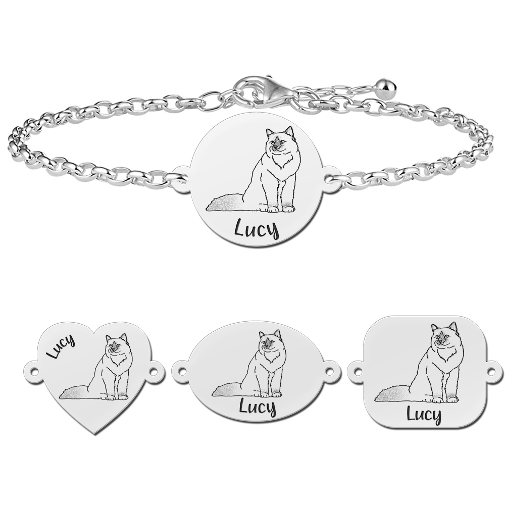 Silver bracelet cat with engraving Birman