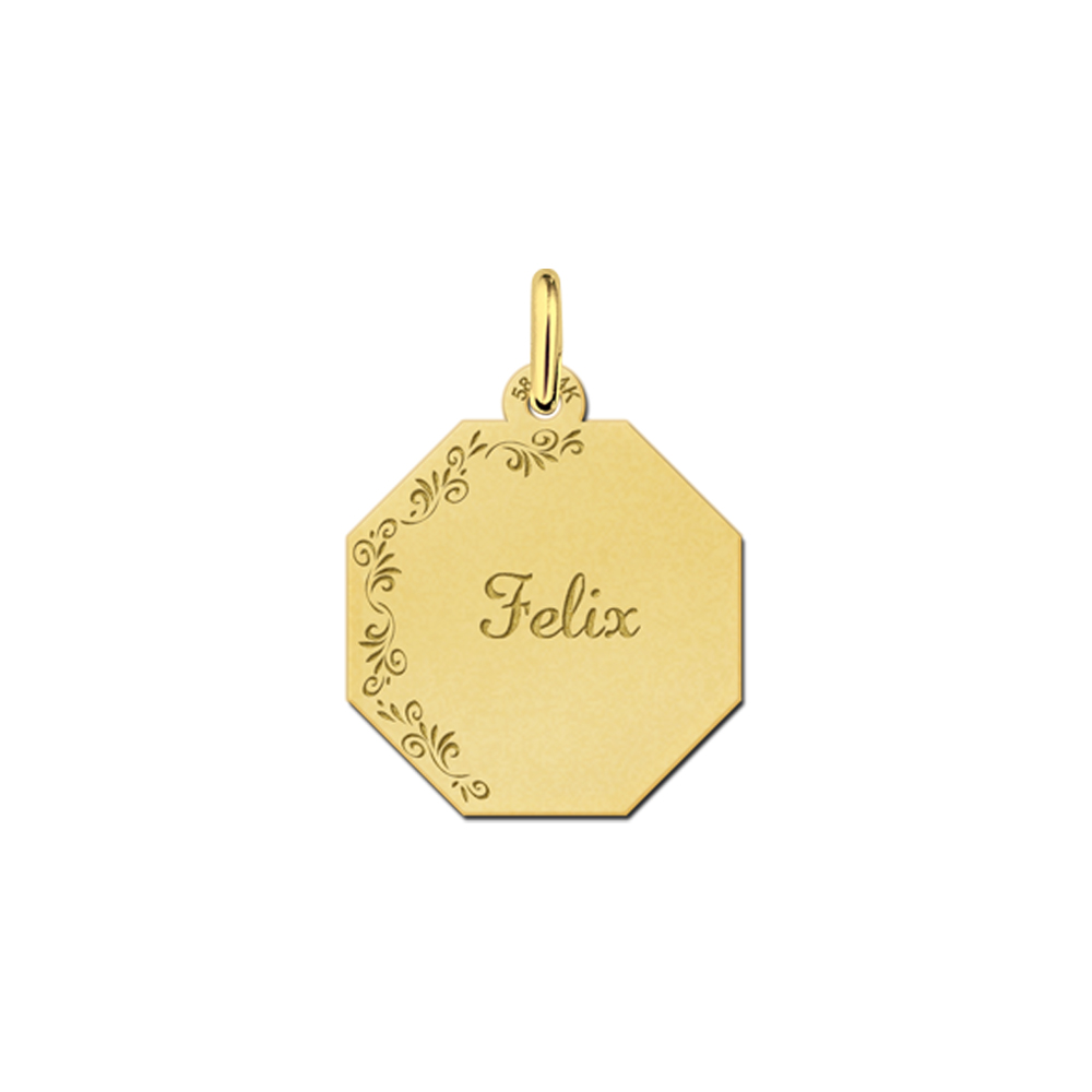 Solid Gold Necklace with Name and Flowers