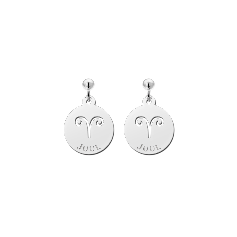 Silver zodiac earrings round