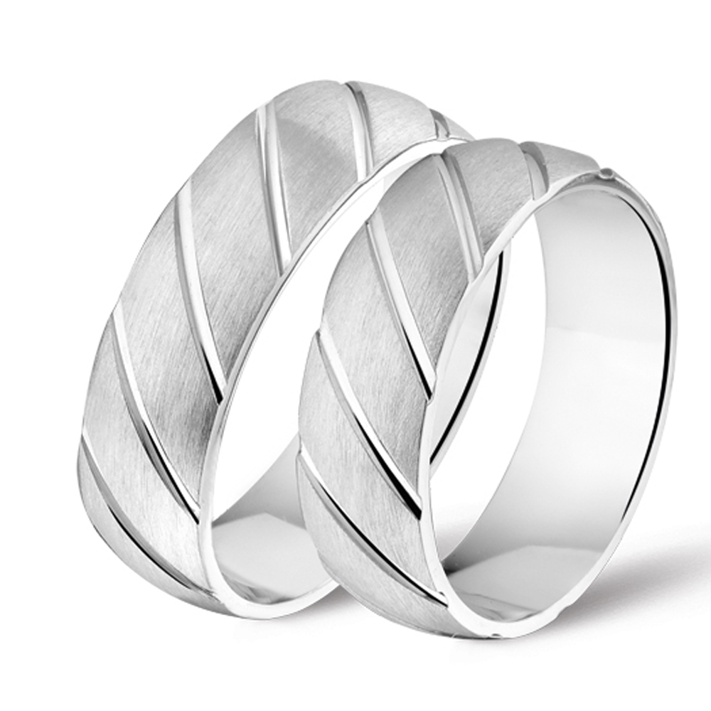 Silver couples rings brushed and carved