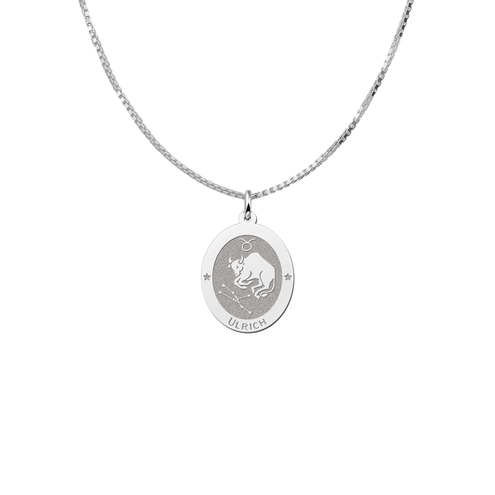 Silver oval zodiac pendant Taurus