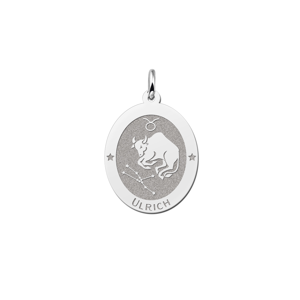 Silver oval zodiac pendant Taurus