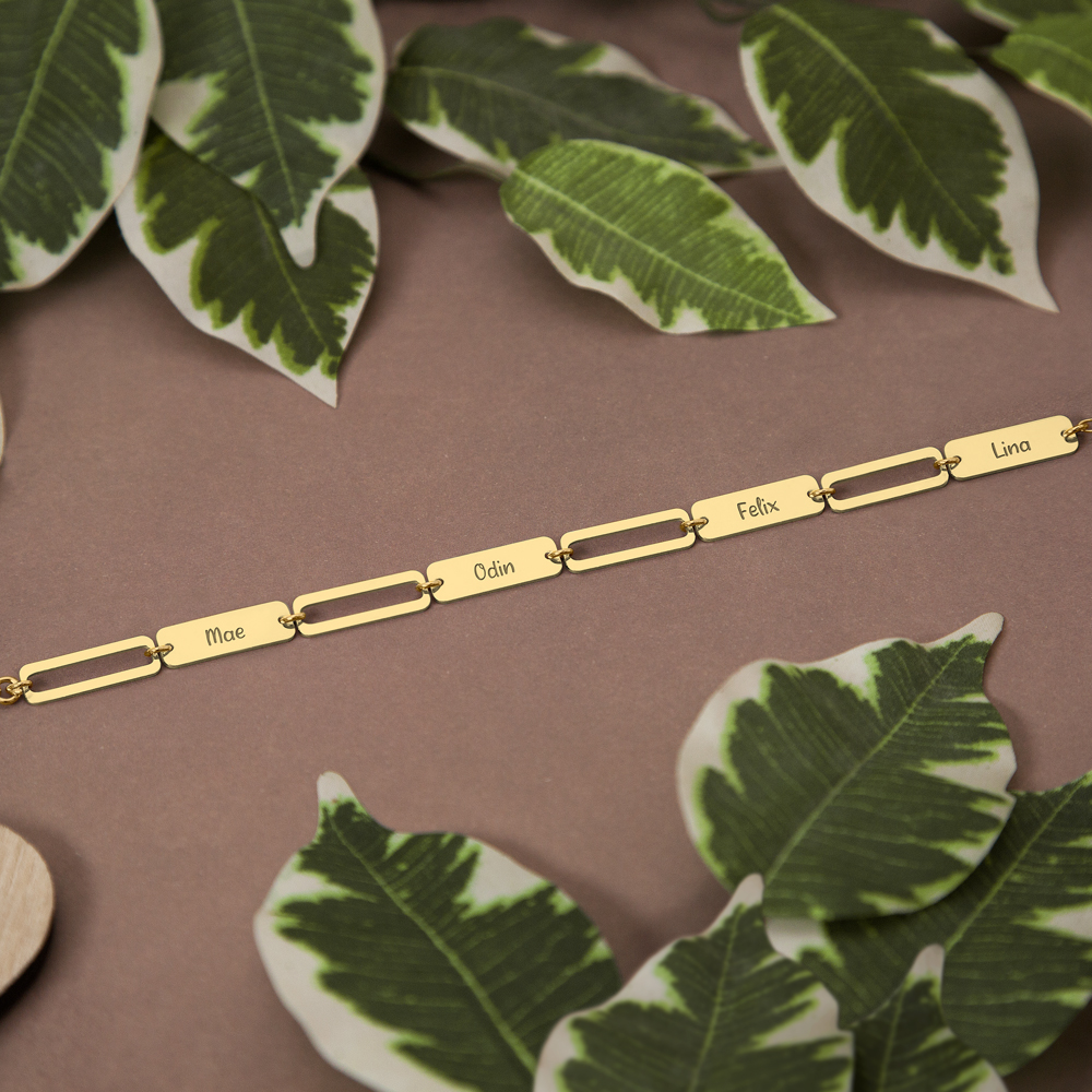 Gold Paperclip Bracelet with Names