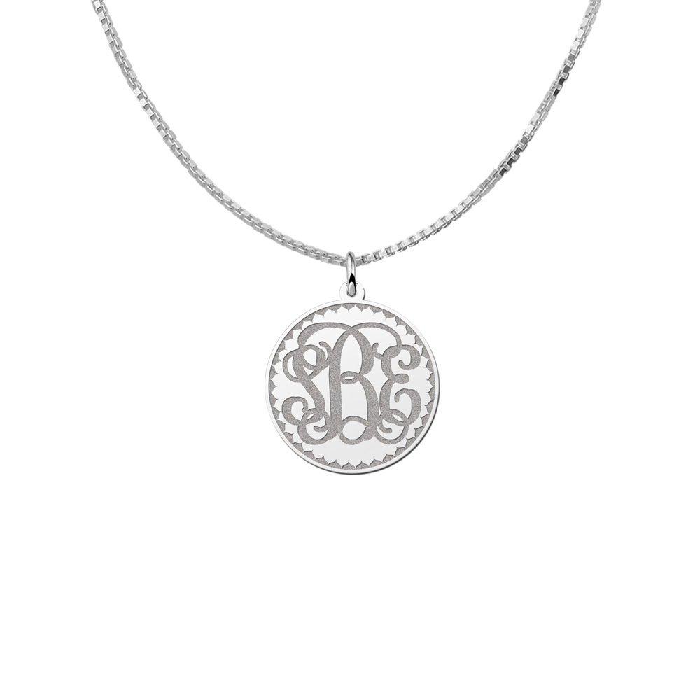 Silver Monogram Necklace Engraved, Medium
