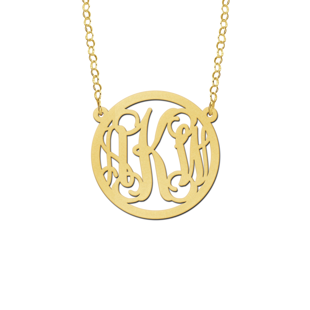 Gold Monogram Necklace with Chain, Medium