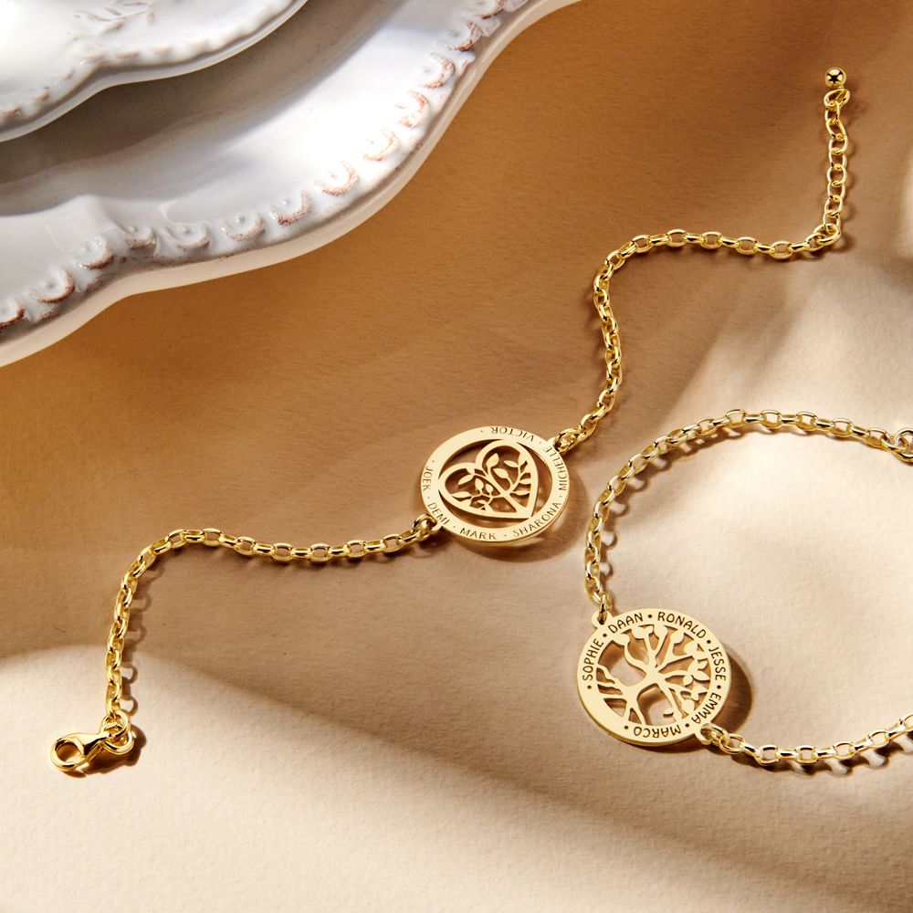 Golden tree of life bracelet with heart