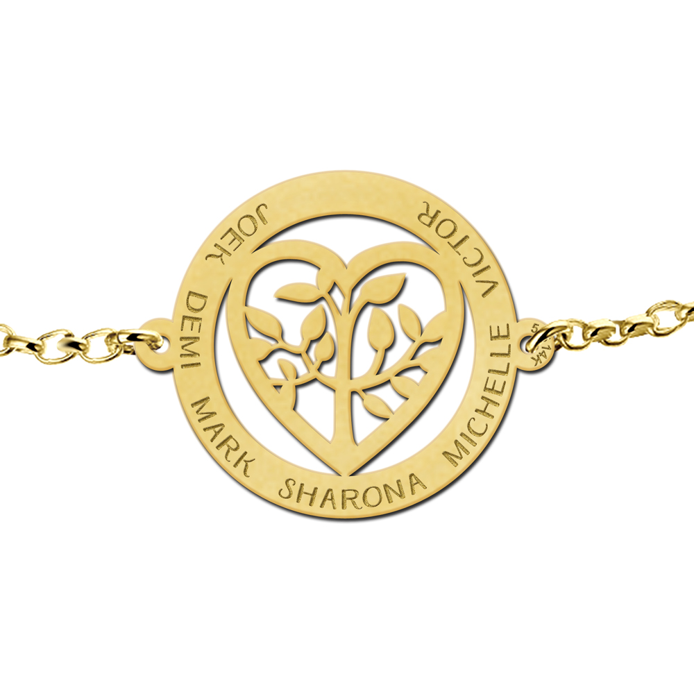 Golden tree of life bracelet with heart