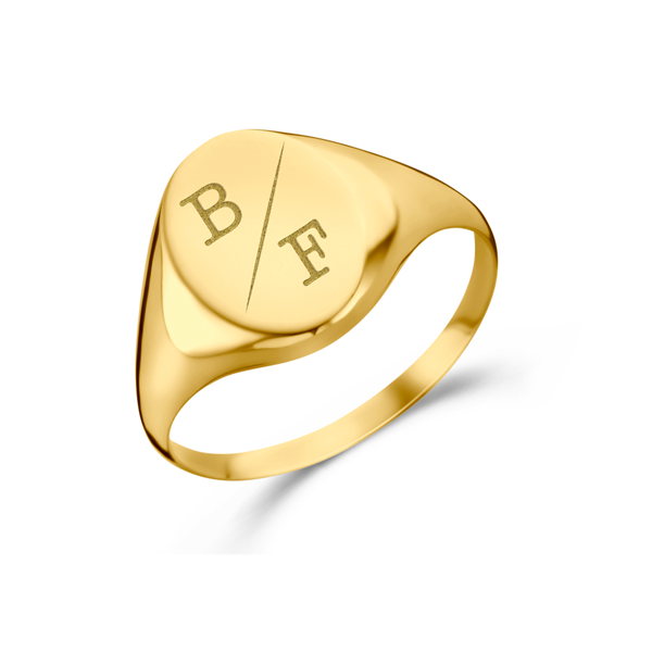 Oval gold signet ring with two initial