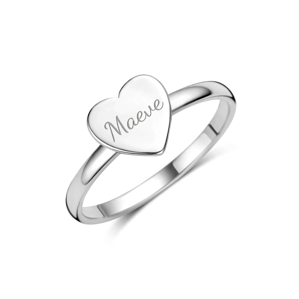 Silver heart ring with name