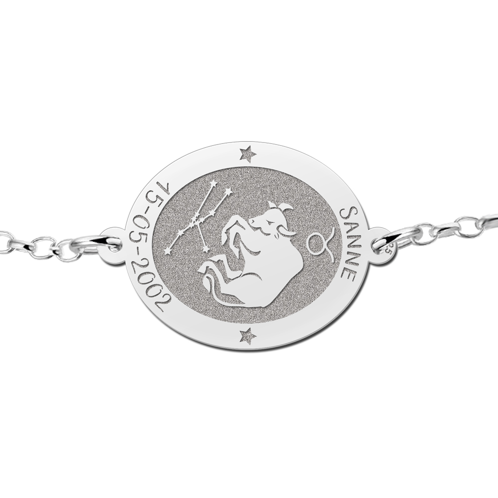 Silver star sign bracelet oval Taurus