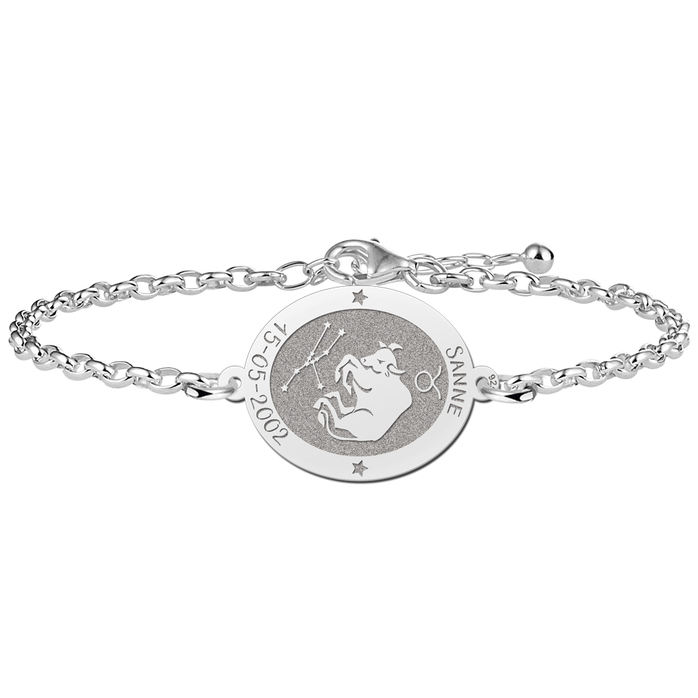 Silver star sign bracelet oval Taurus