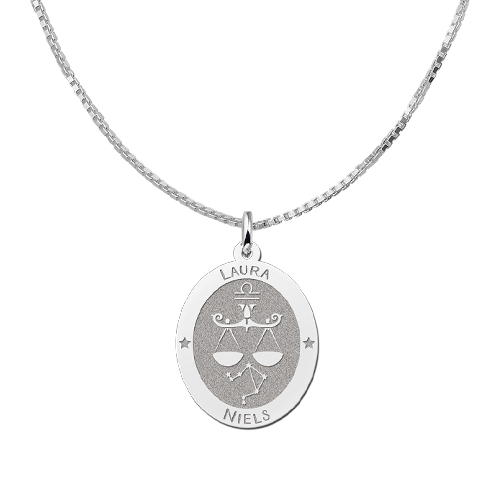 Silver Oval Zodiac Pendant Capricorn with Name Engraving