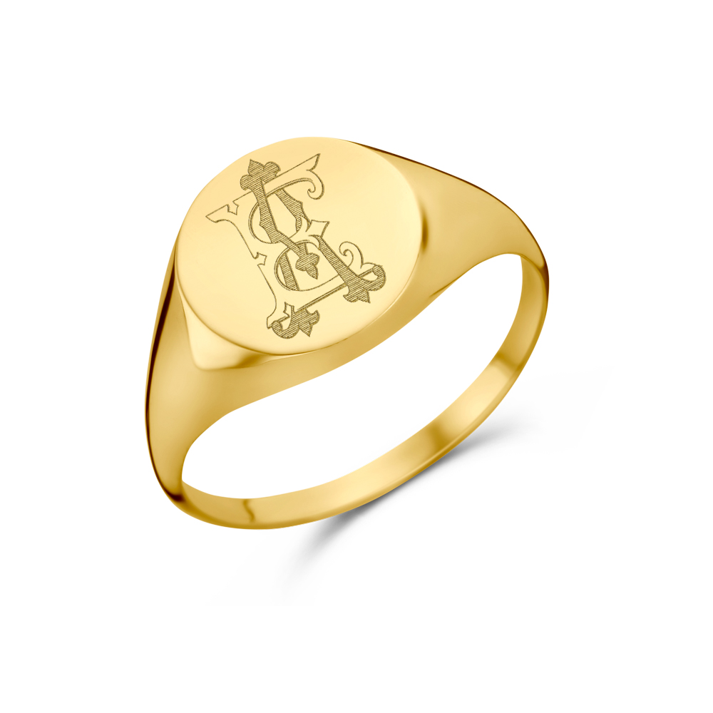 Gold round signet ring with initials