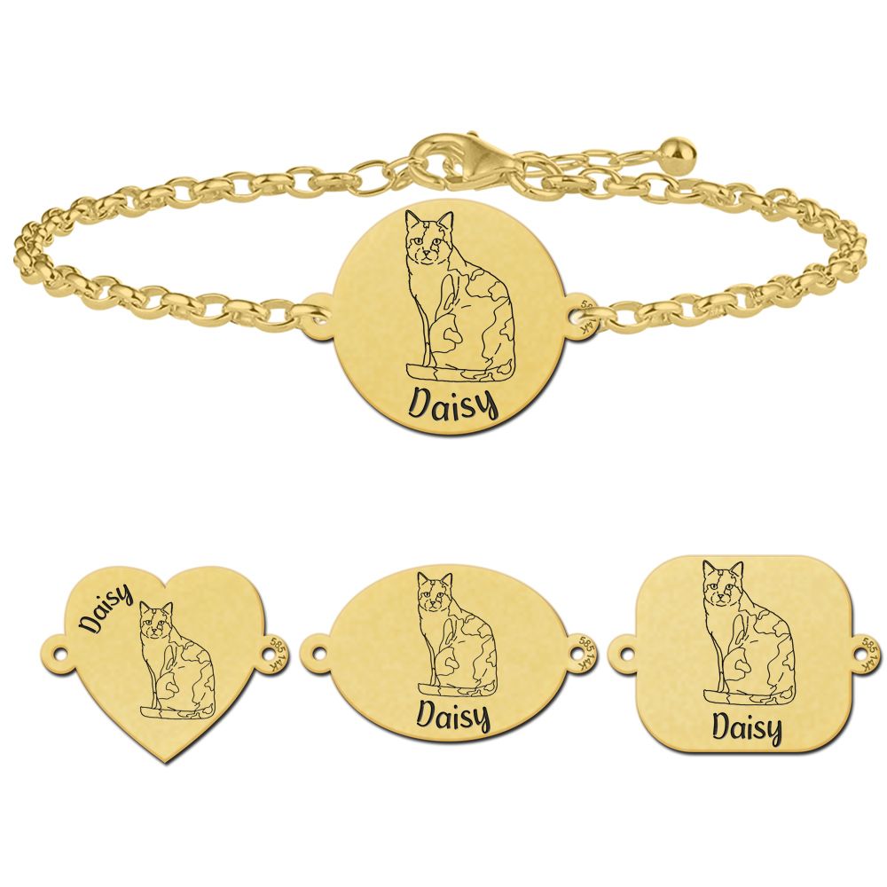 Gold bracelet with cat Calico cat