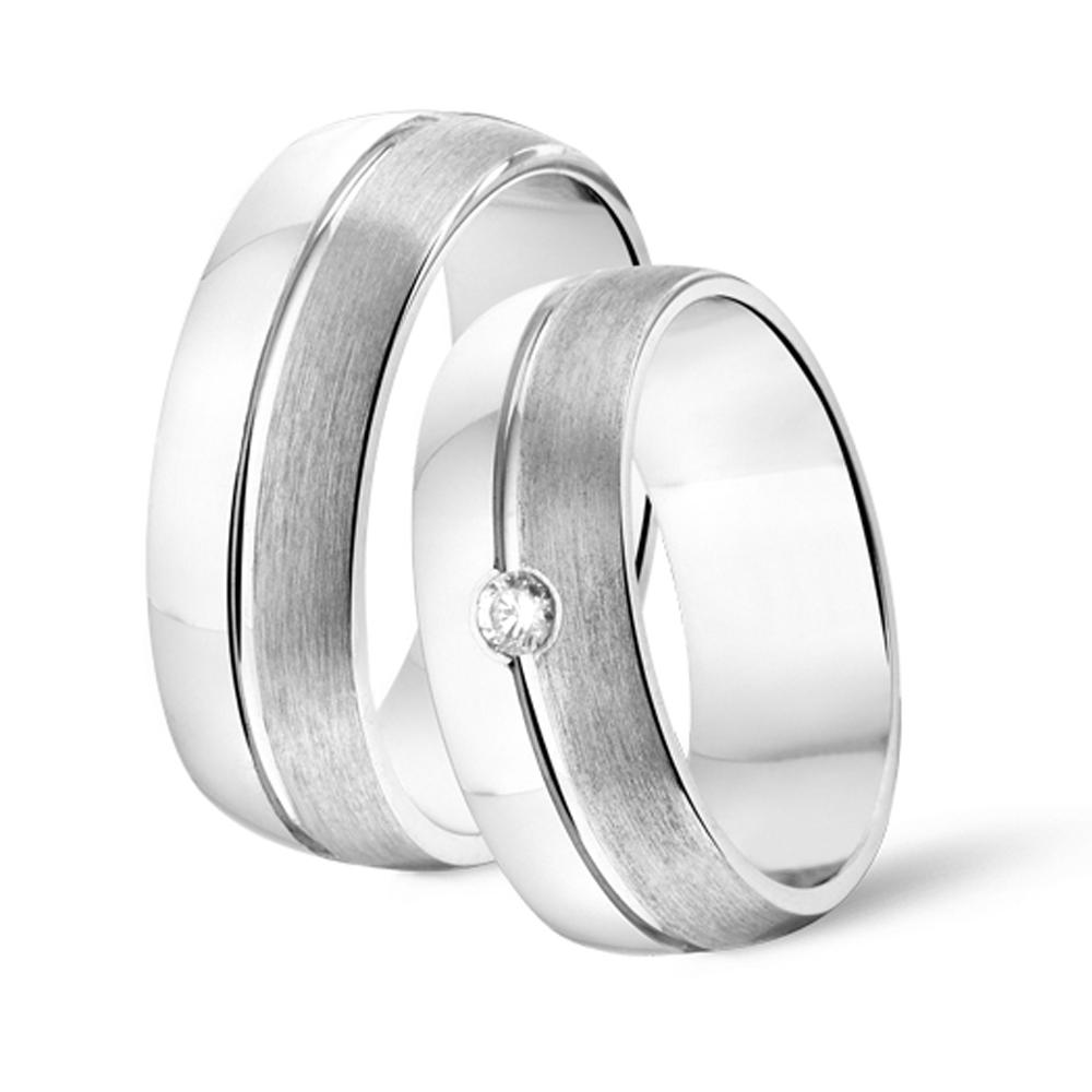 Silver couples rings brushed and polished with cubic zirconia