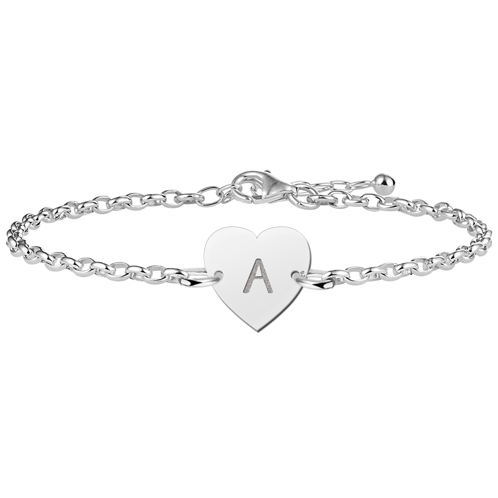 Silver initial bracelet heart-shaped