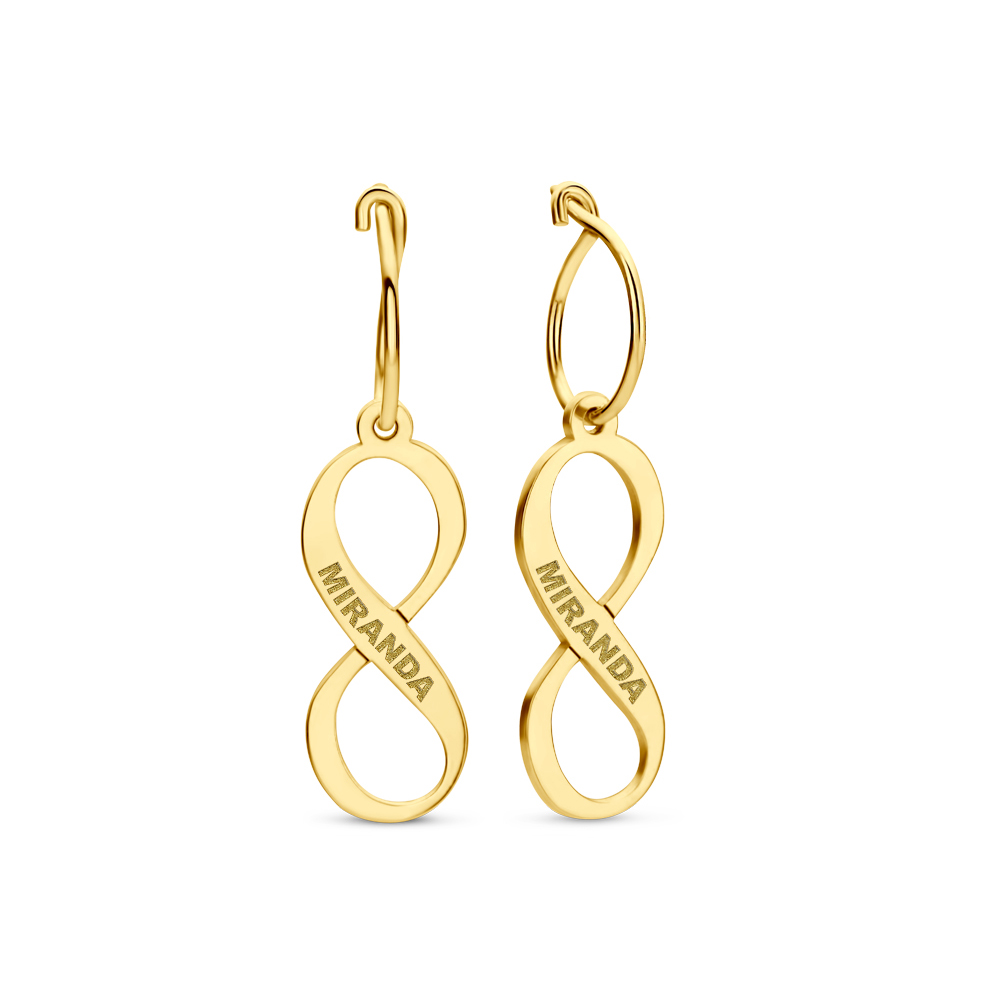Gold infinity earrings with name