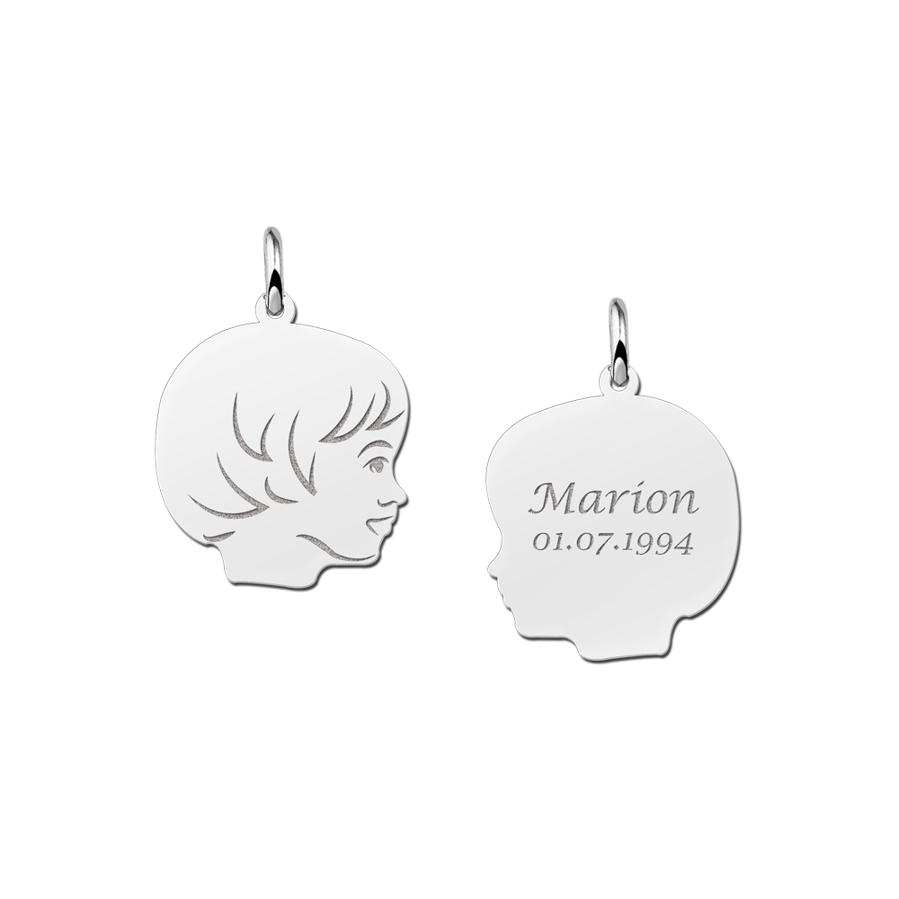 Silver child head girl pendant with back engraving