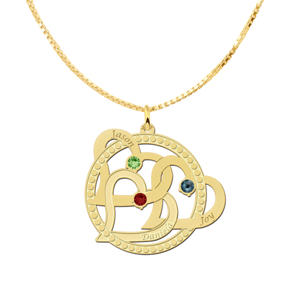 Golden birthstone pendant three hearts