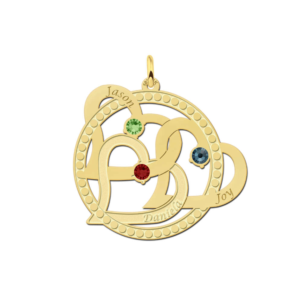 Golden birthstone pendant three hearts