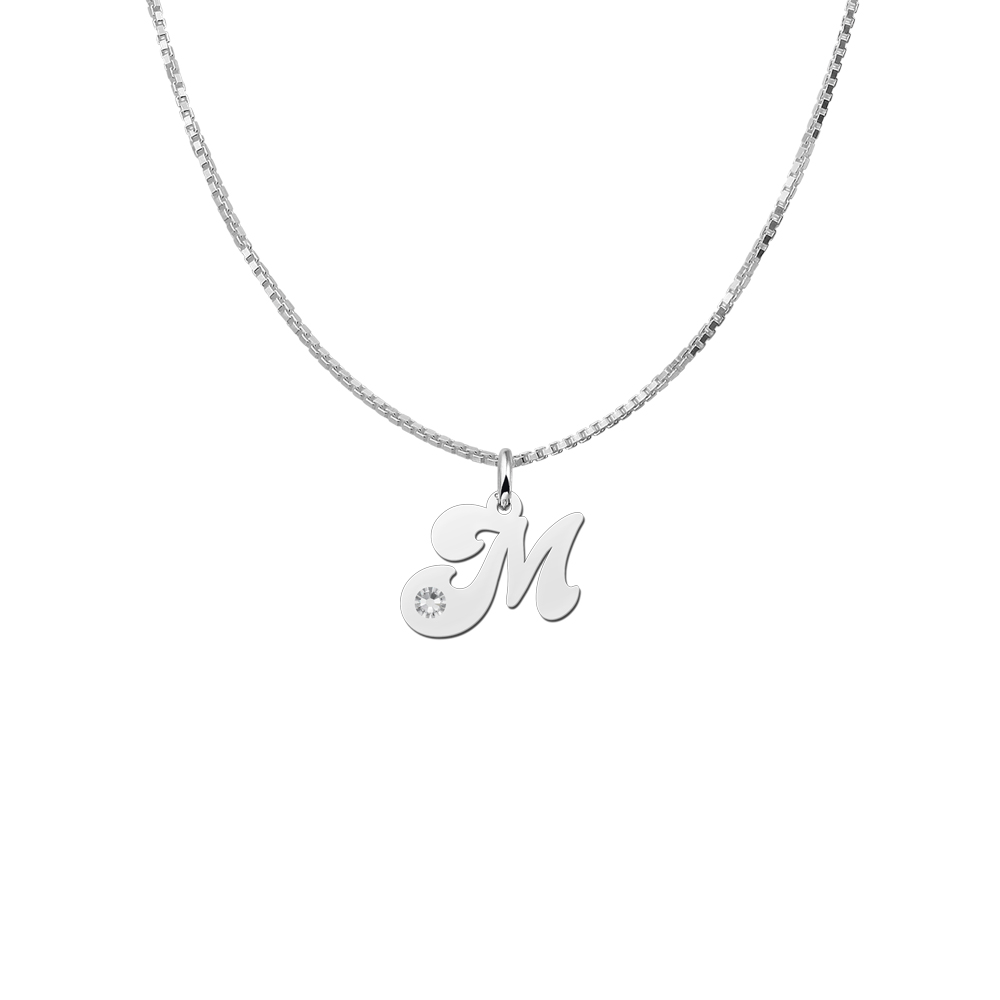 Silver Initial Pendant with Zirconia