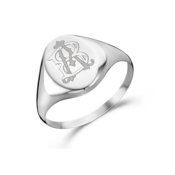 Silver oval signet ring with initials