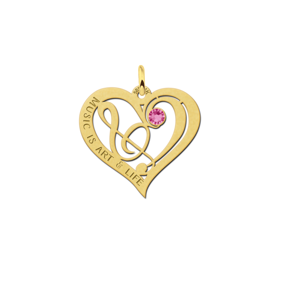 Gold music note pendant with birthstone