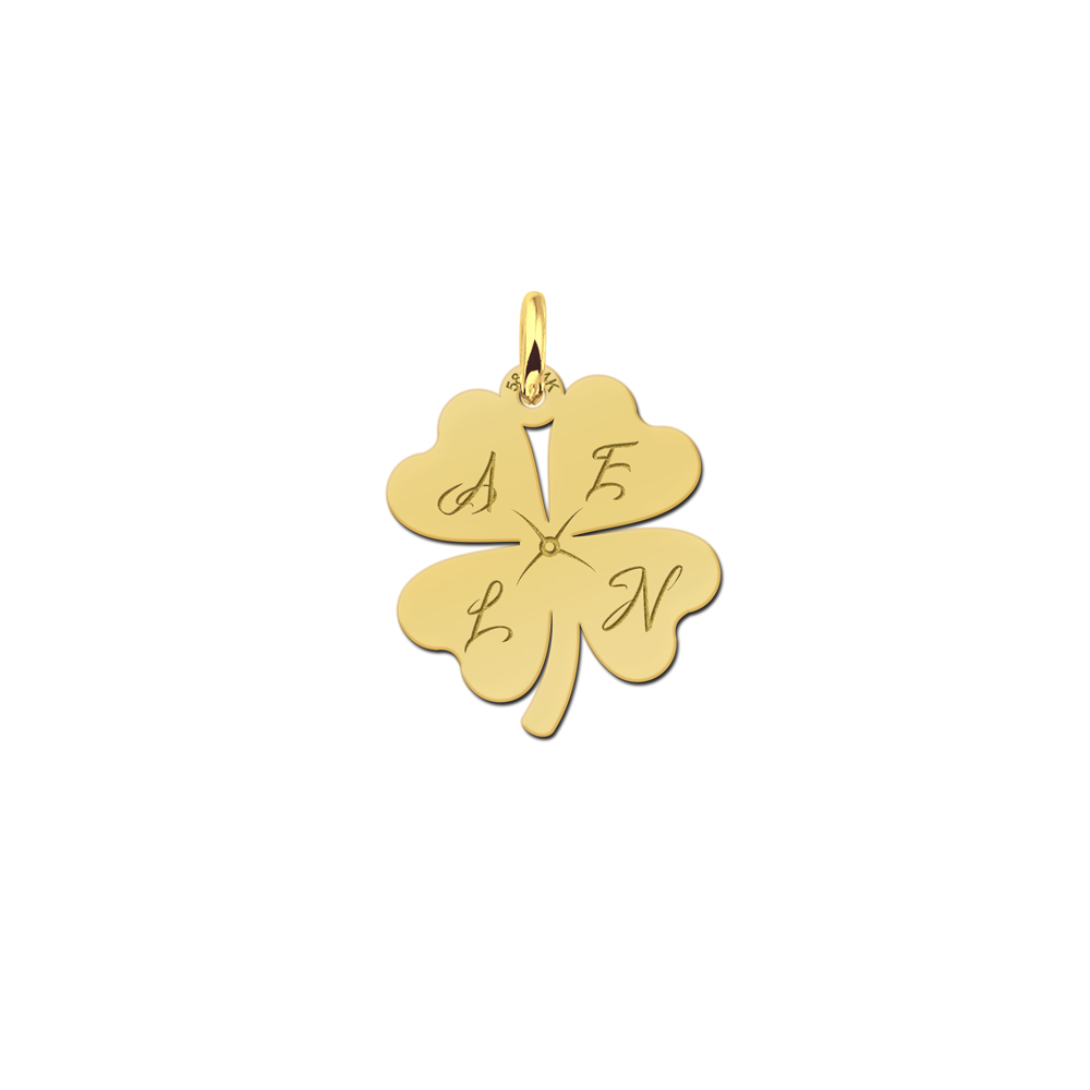 Gold cloverleaf pendant with initials