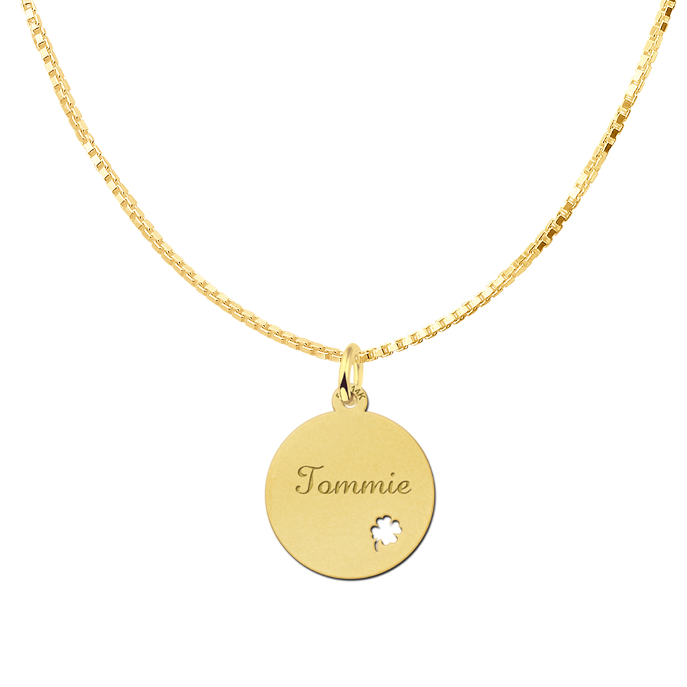 Personalised Gold Disc Pendant with Four Clover