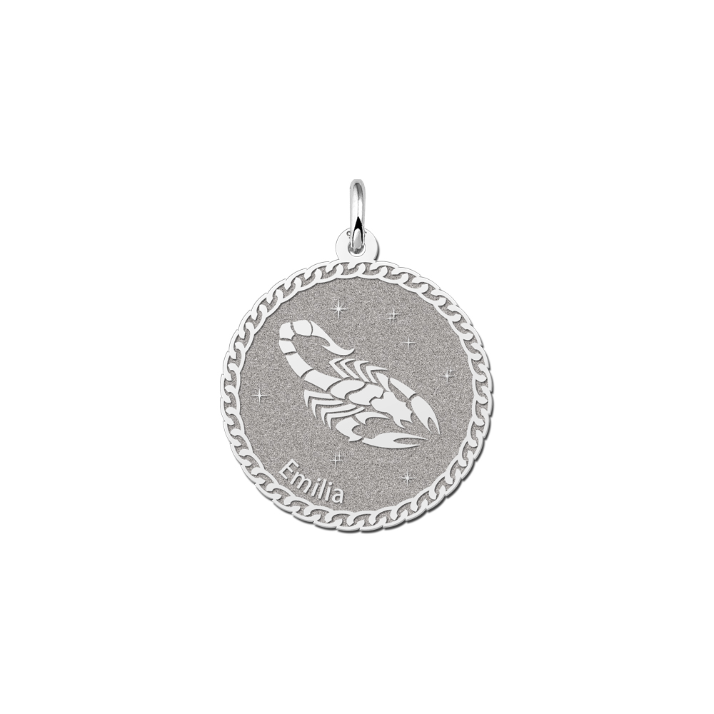 Silver Round Zodiac Pendant Scorpio with Name Engraving