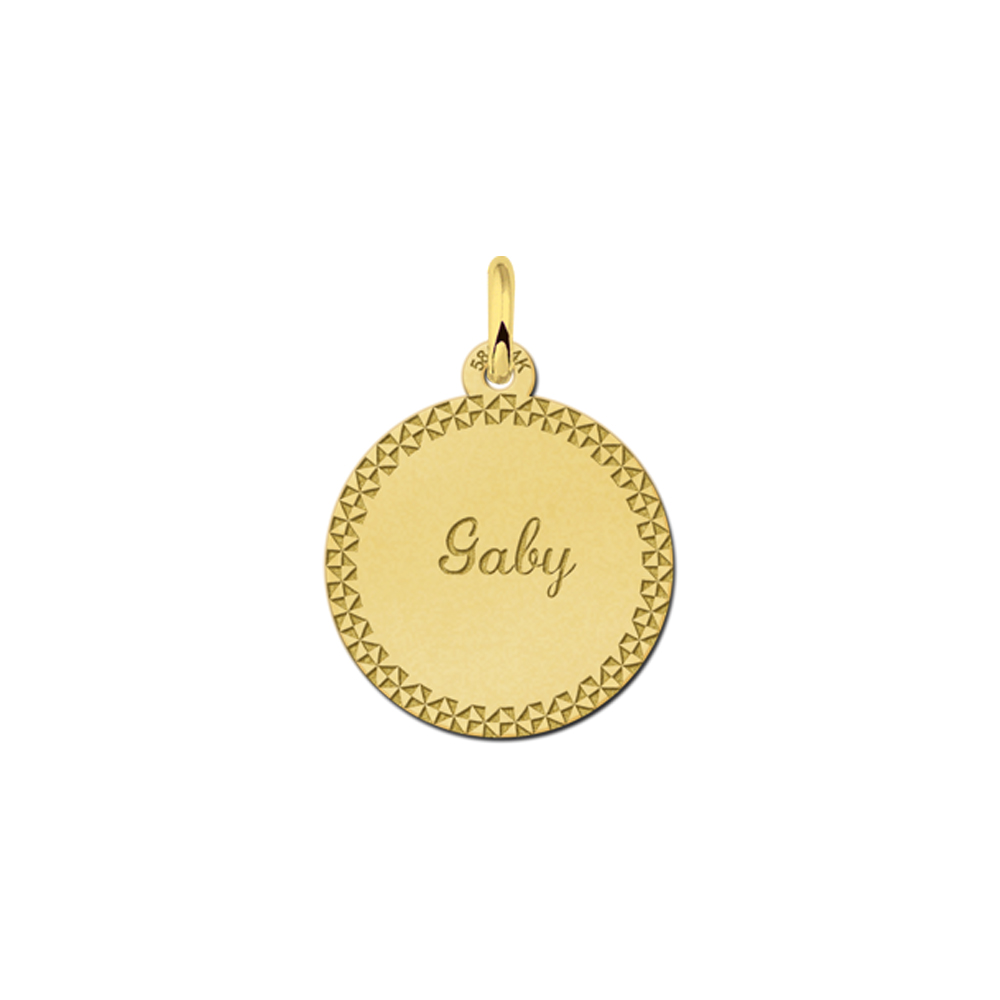 Golden Disc Necklace with Name and Border