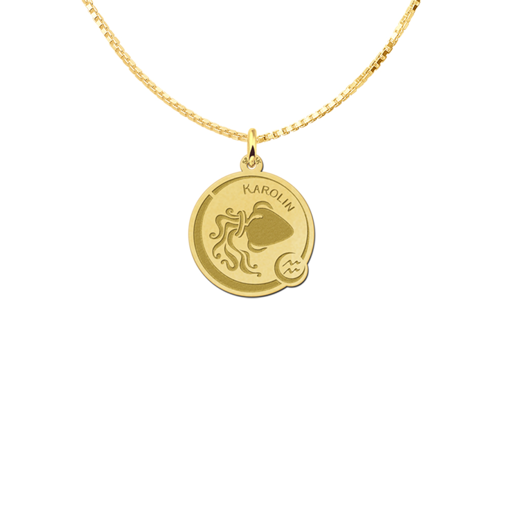 Zodiac pendant aquarius with engraving in gold