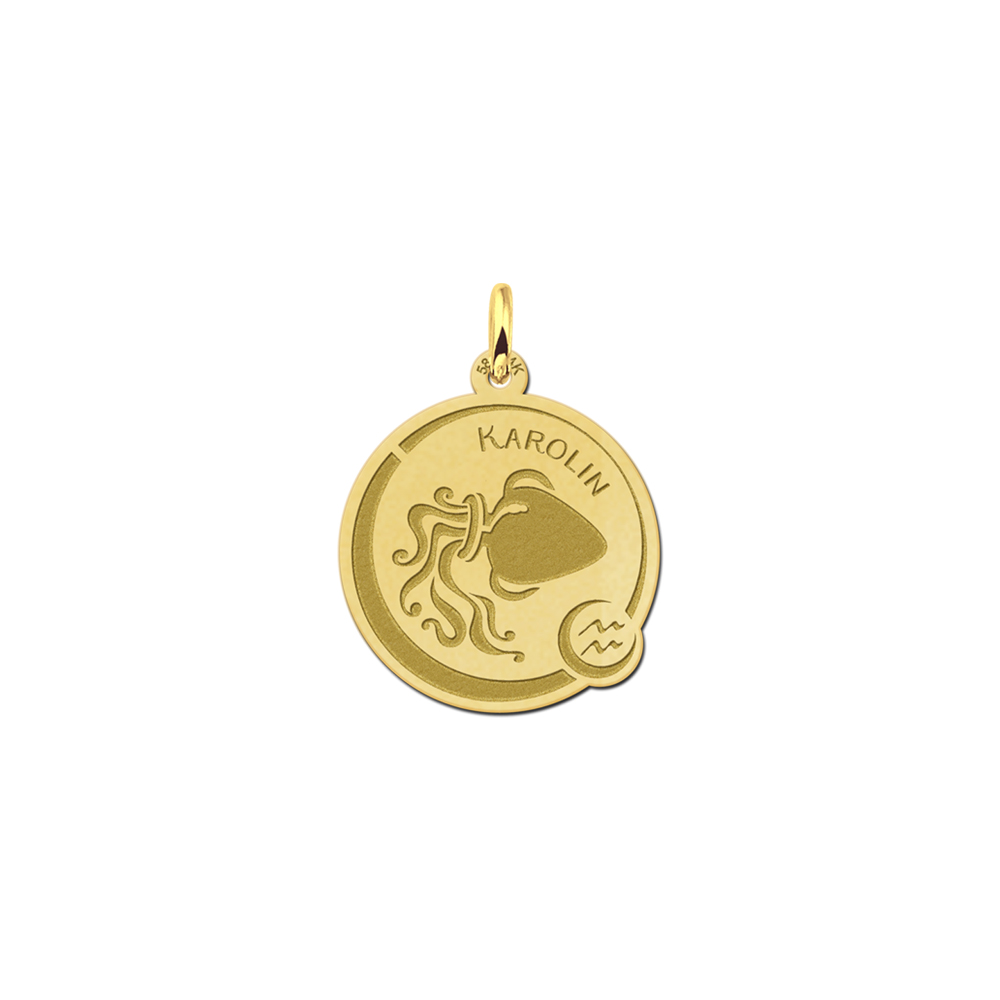 Zodiac pendant aquarius with engraving in gold