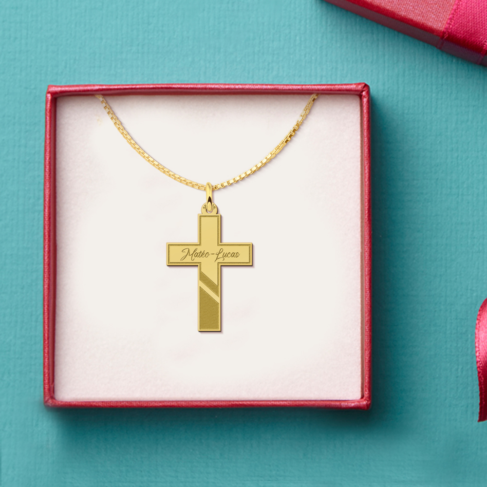 Golden Communion cross with name engraving