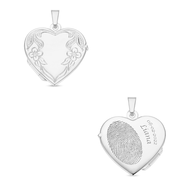 Silver heart medallion with flower engraving