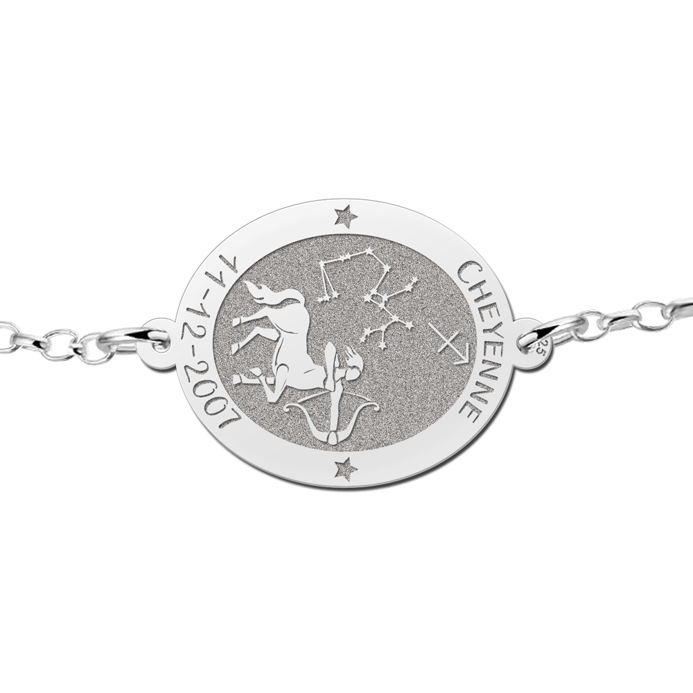 Silver star sign bracelet oval Sagittarius